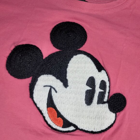 Zara Disney Women's Pink Cropped T-Shirt With Mickey Mouse Embroidery Sz large - Picture 4 of 4